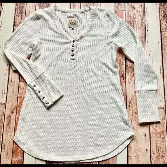 CHASER White Button Cuff Knit Thermal Top M - Picture 4 of 5